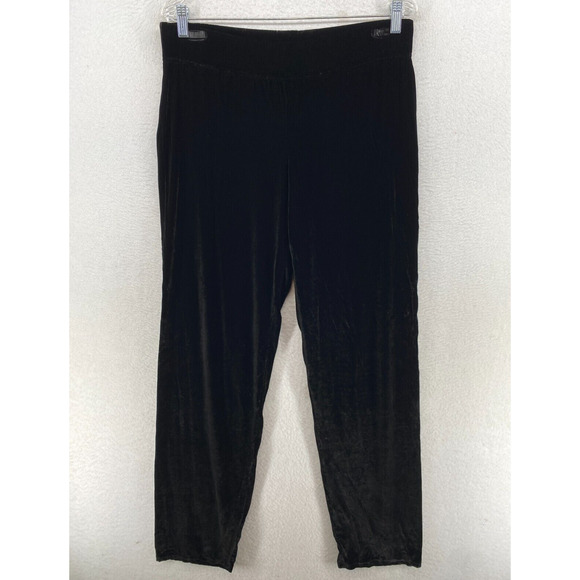 EILEEN FISHER Velvet Pants Small Stretch Jersey Pull On Elastic Waist Black USA - Picture 1 of 8